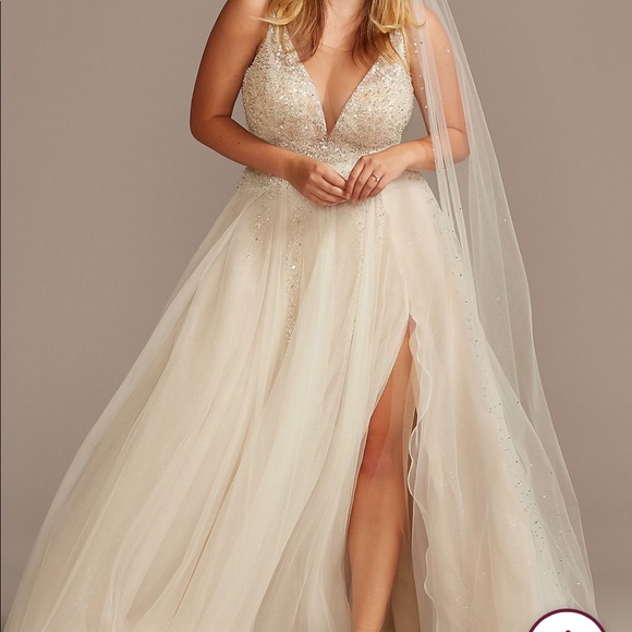 Beaded PlungingV Illusion Plus Size Wedding Dress